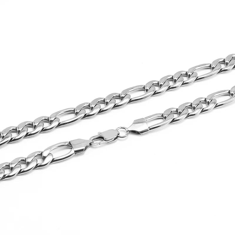 Hip Hop Stainless Steel Figaro Necklace 3/4/5/6mm Width