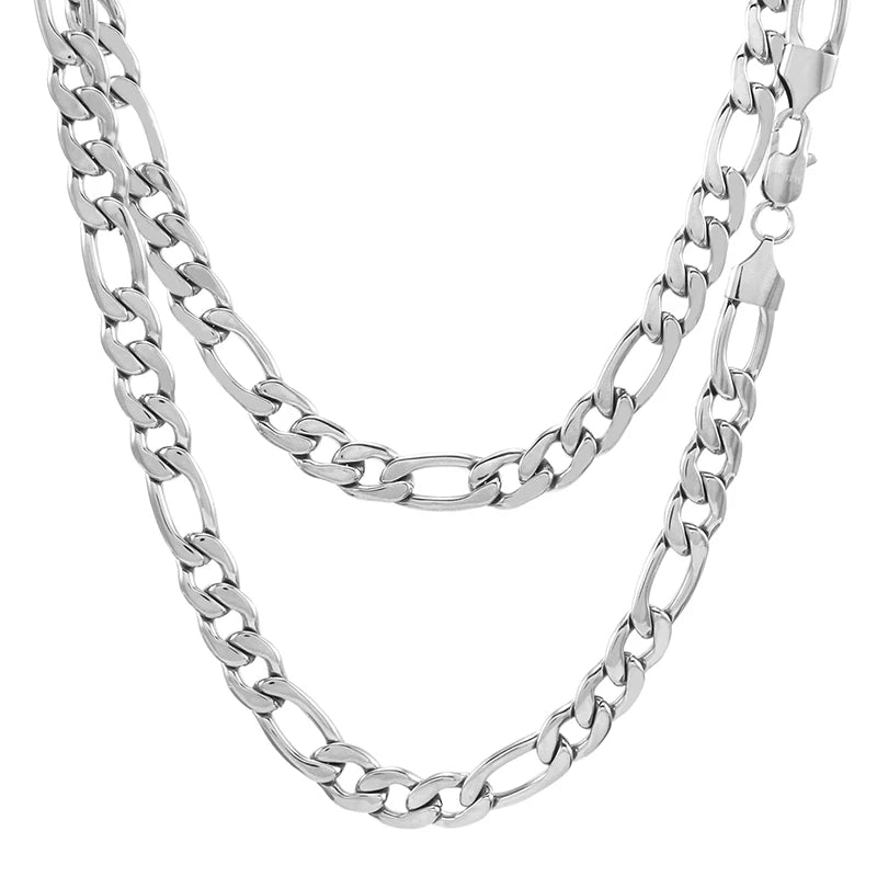 Hip Hop Stainless Steel Figaro Necklace 3/4/5/6mm Width