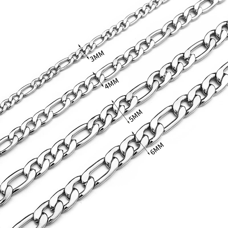 Hip Hop Stainless Steel Figaro Necklace 3/4/5/6mm Width