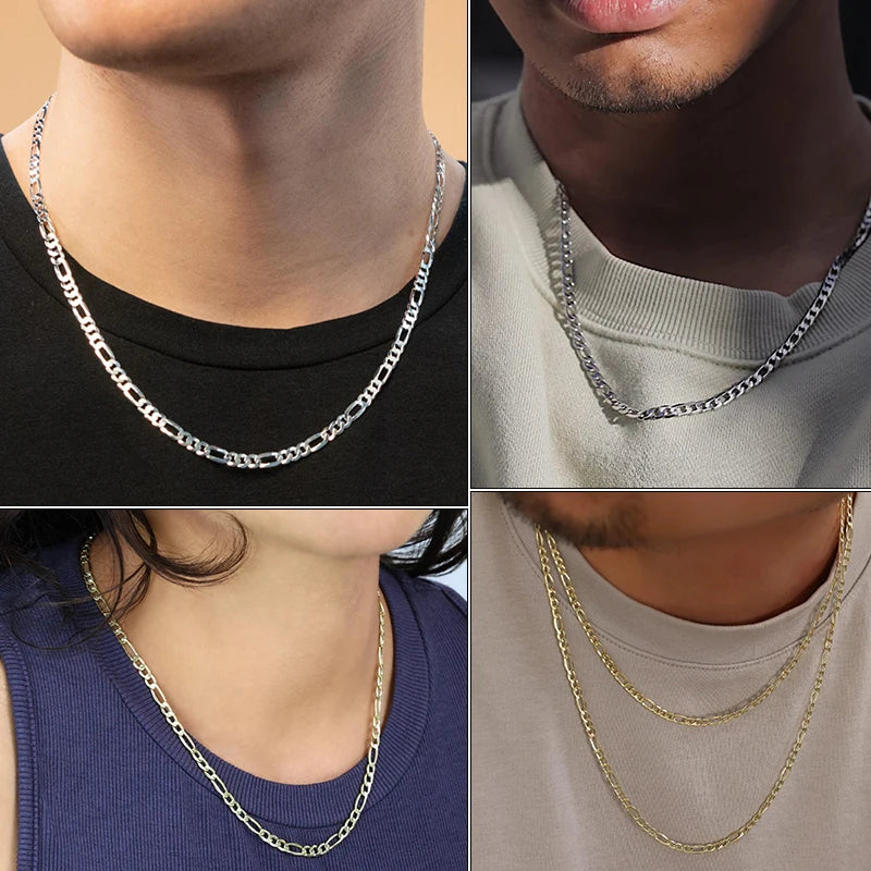 Hip Hop Stainless Steel Figaro Necklace 3/4/5/6mm Width