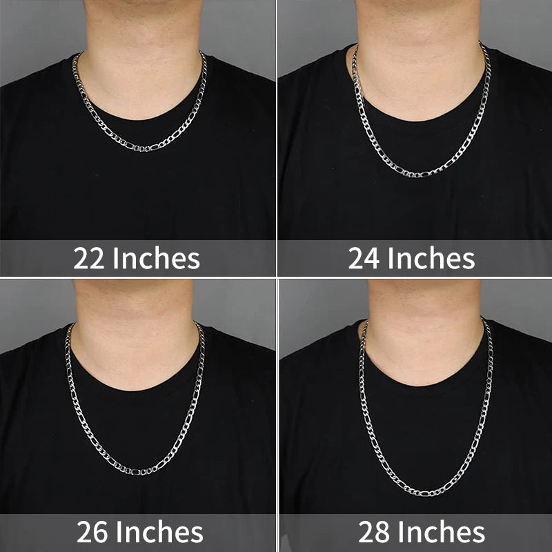 Hip Hop Stainless Steel Figaro Necklace 3/4/5/6mm Width