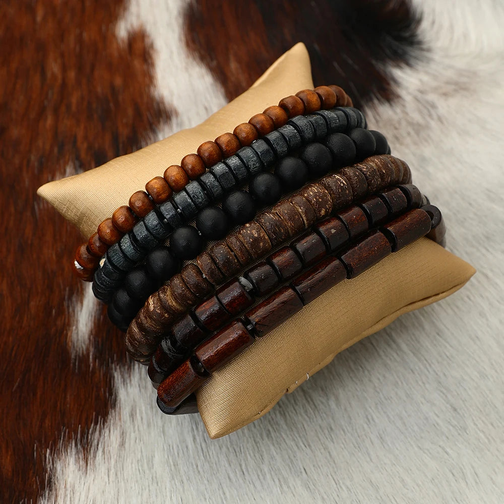 6Pcs New Retro Wooden bracelets for men