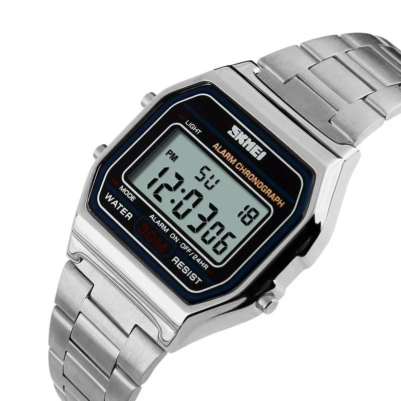 Stainless steel watch with led display