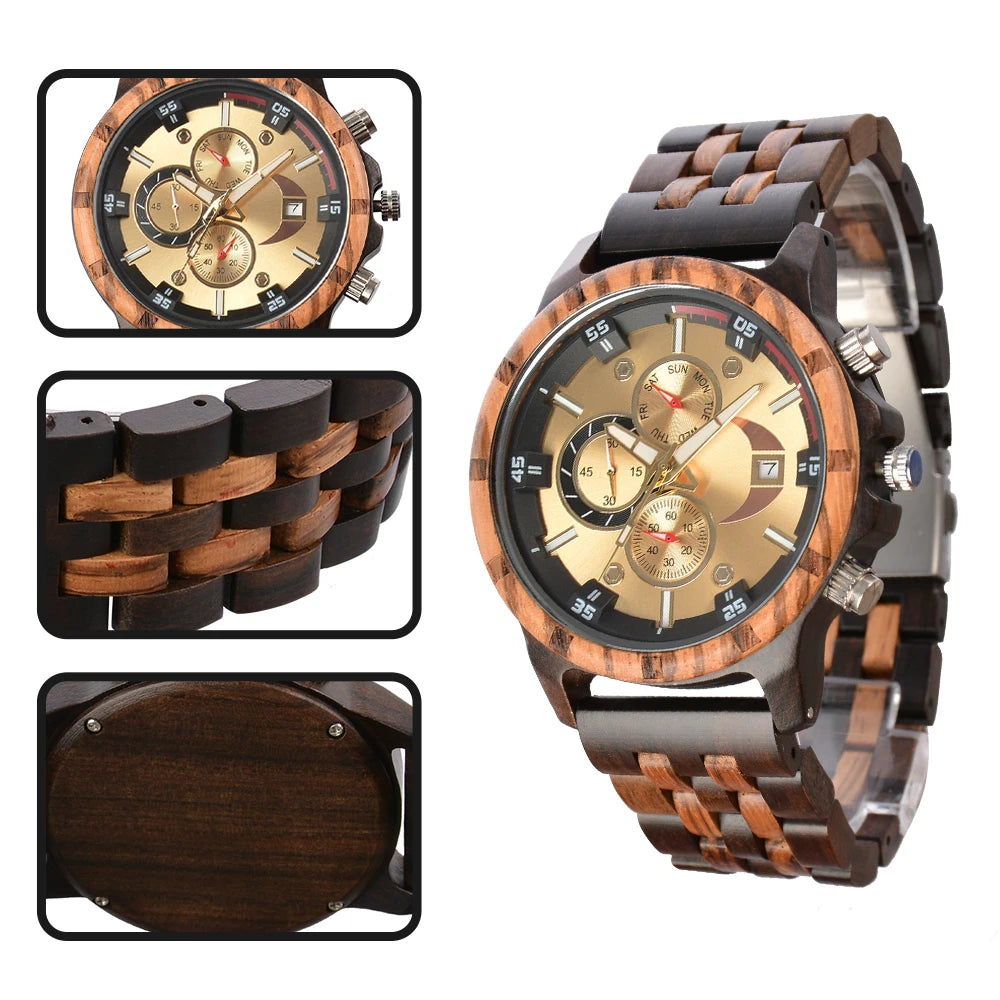 Wooden watch with date