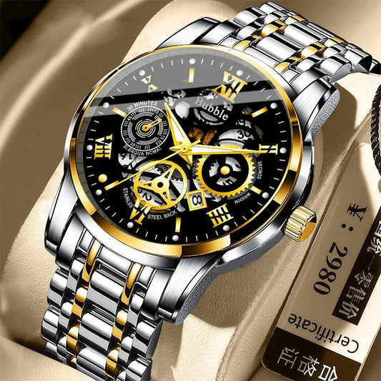 Stainless steel watch with hints of gold