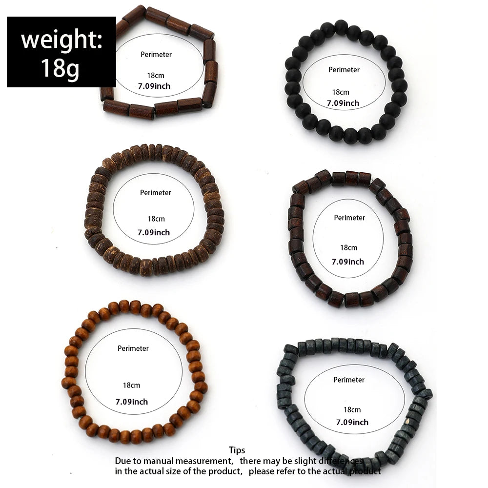 6Pcs New Retro Wooden bracelets for men