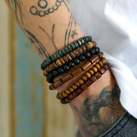 6Pcs New Retro Wooden bracelets for men