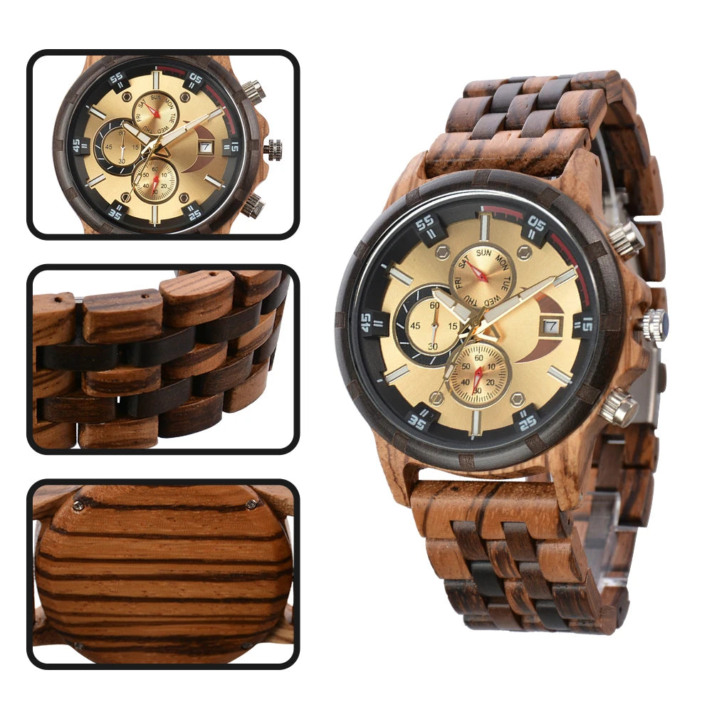 Wooden watch with date