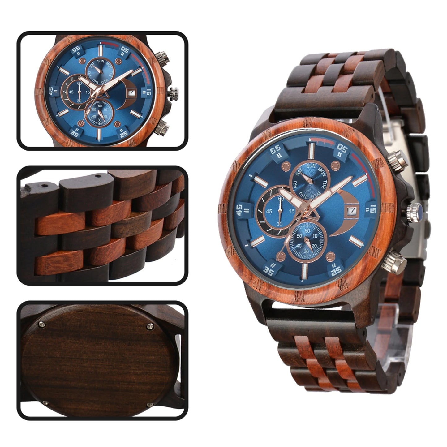 Wooden watch with date