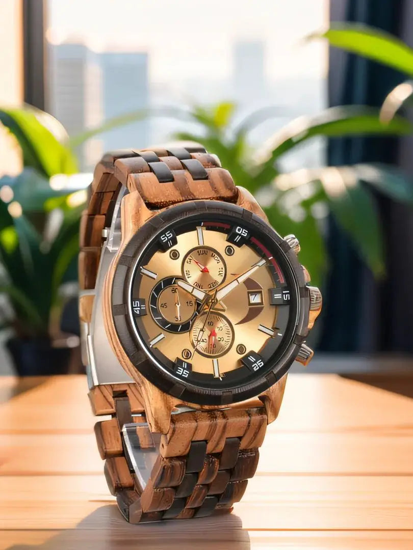 Wooden watch with date