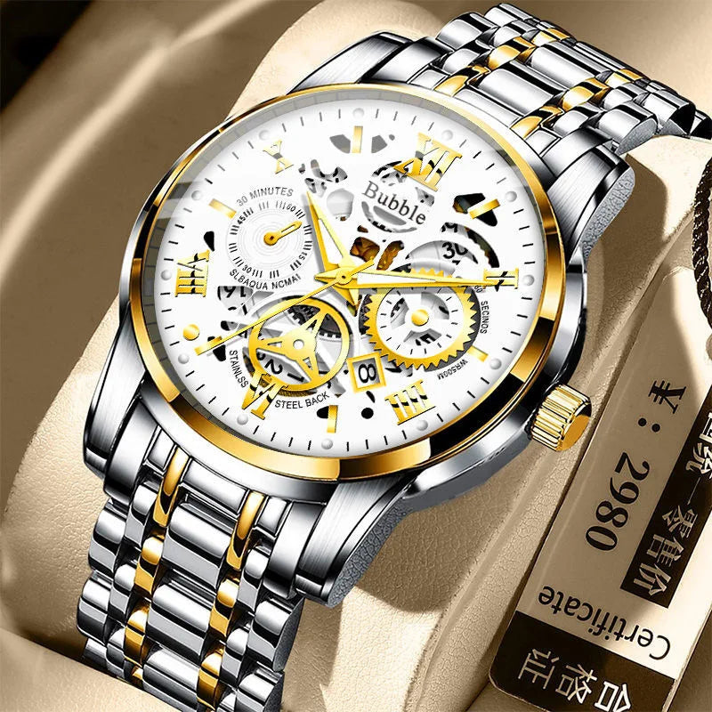 Stainless steel watch with hints of gold