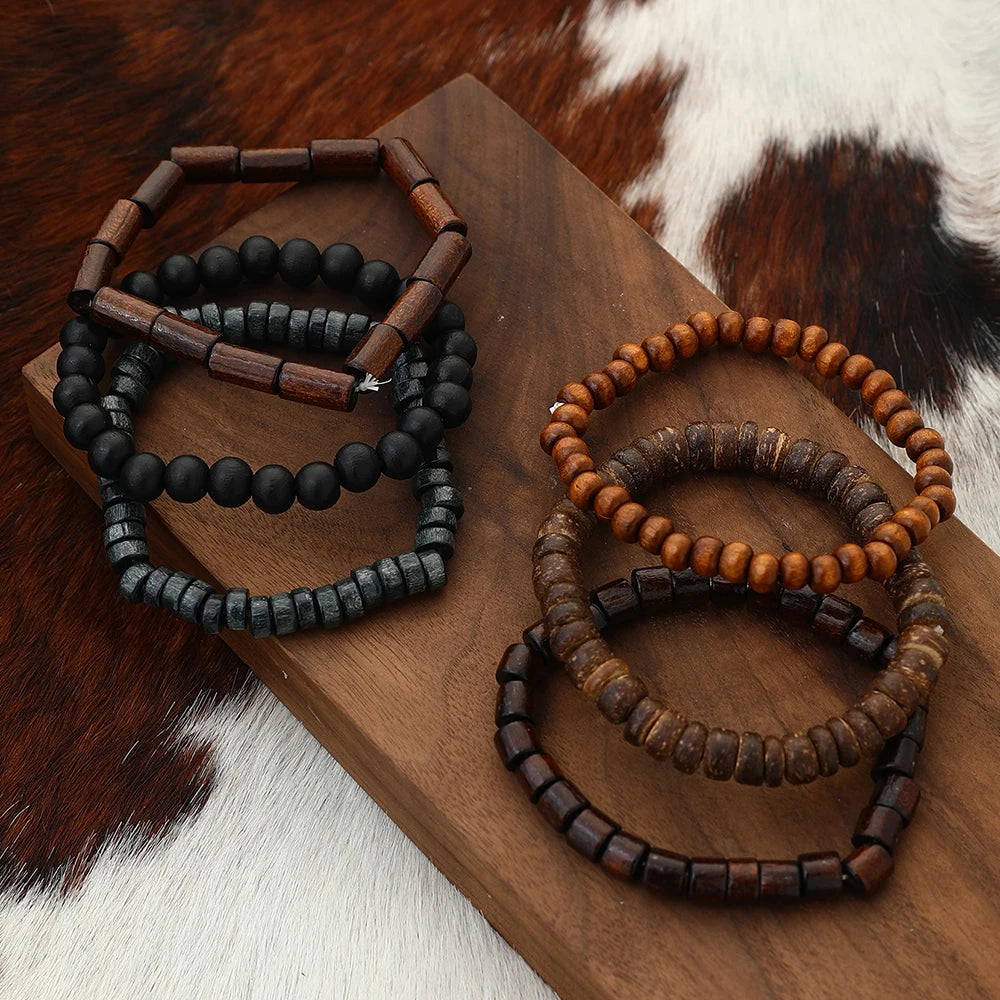 6Pcs New Retro Wooden bracelets for men