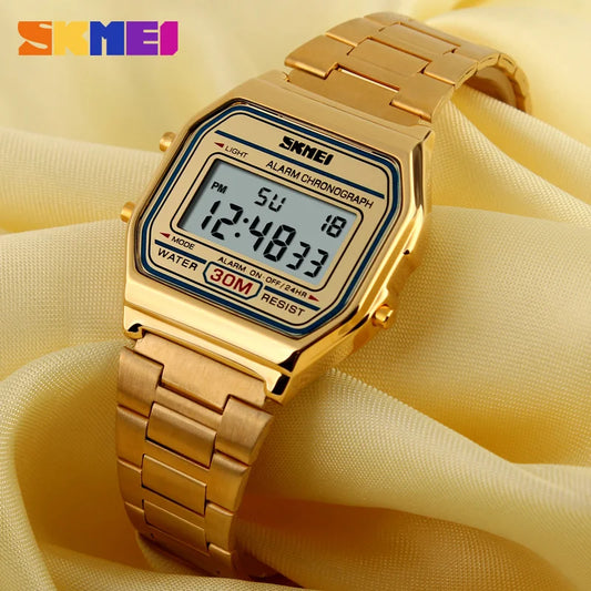 Stainless steel watch with led display